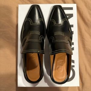 GANNI Embroidered Western Mule in Black & Yellow
